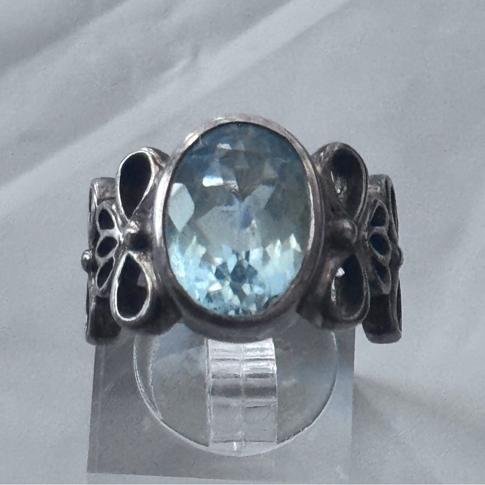 Vintage-Style Large Topaz & Sterling Silver with intricate filigree scroll work
